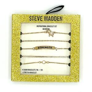 Steve Madden 5 Piece Mixed Chain and Rhinestone Stretch Bracelet Set